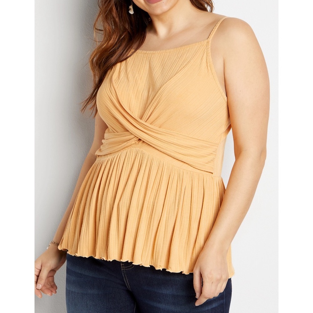 Maurices Yellow Solid Twist Front High Neck Tank Top